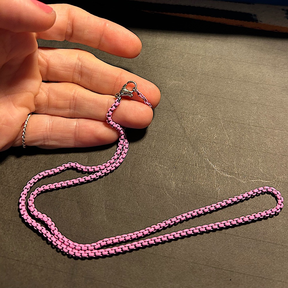 Pink design inspired enamel necklace- adjustable 16-18 in